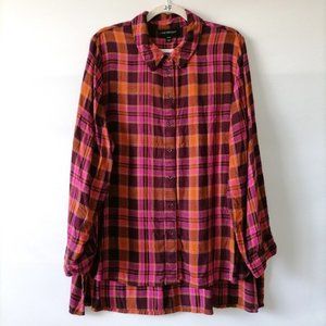 Lane Bryant Multicolor Collared Plaid Hi Low Hem Button Up Shirt Size 18/20
